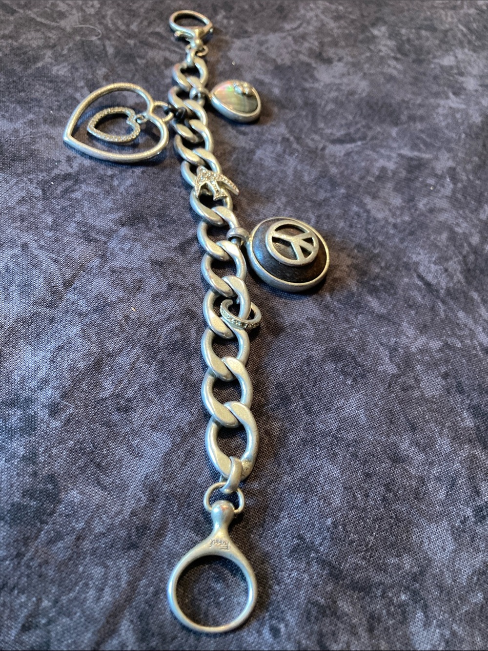 Silver-Tone Charm Bracelet with Hearts and Peace Sign